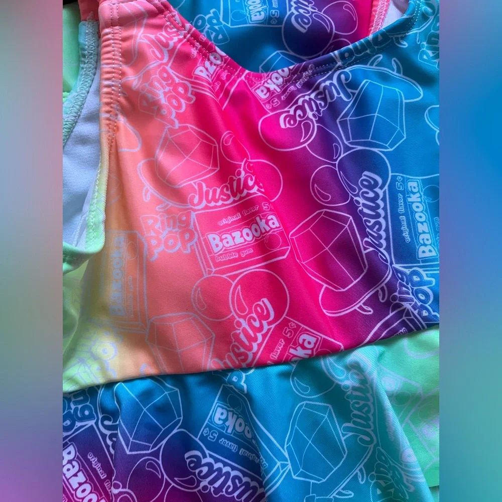 NWT 2‎ Justice 'Ring Pop' Black One-Piece Swimsuit & Tankini Set Large 12/14